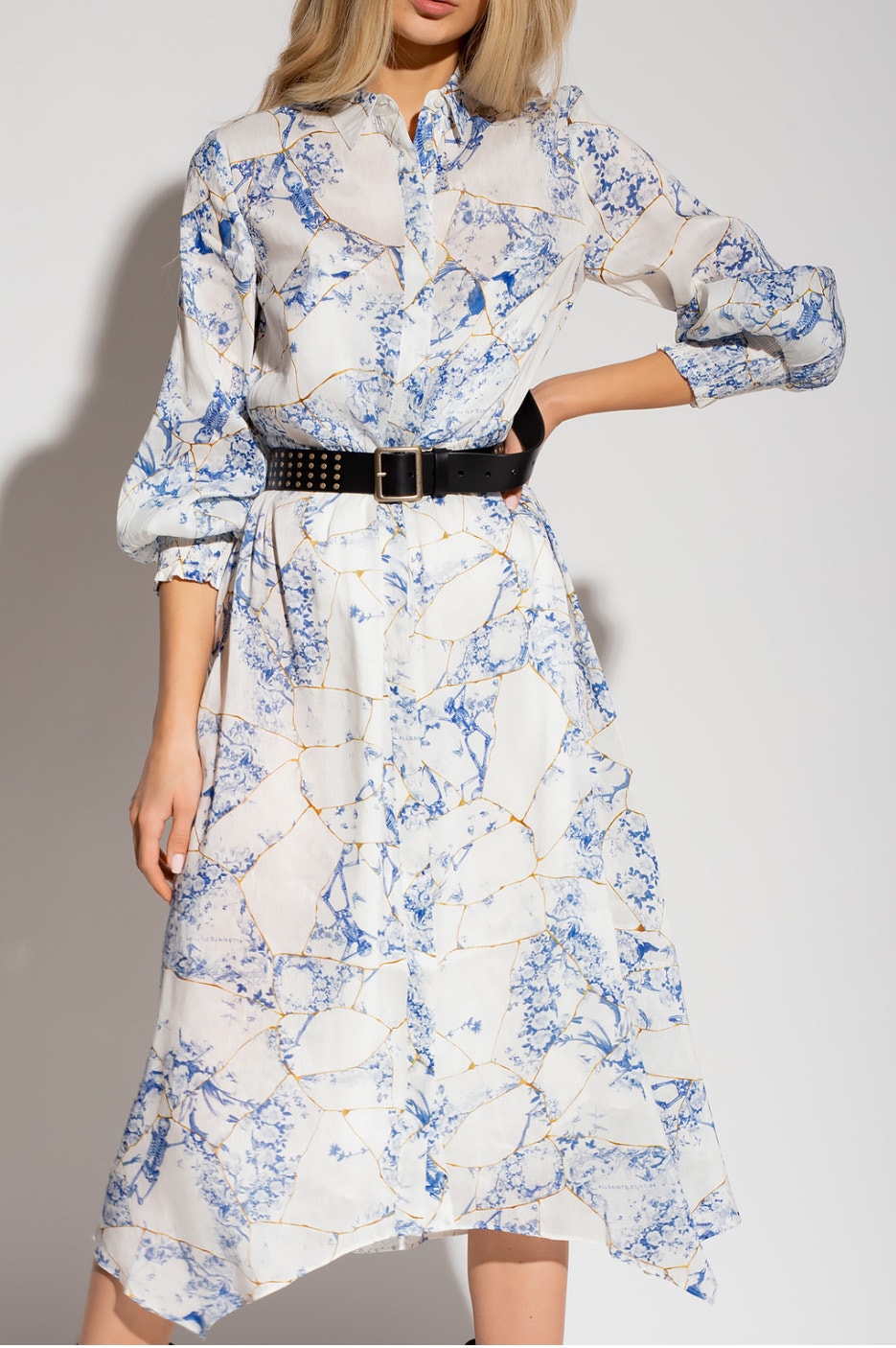 All Saints Skye Buruberu Silk Blend Shirt Dress China Blue 2 New $419
